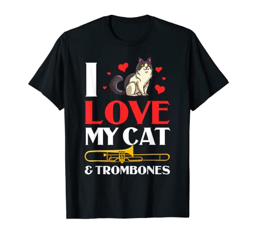 Katze Posaune Musik Blechblasinstrument Spieler T-Shirt