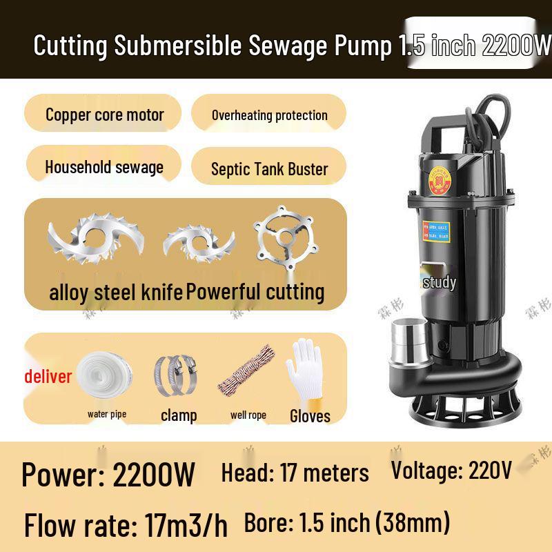 High-Power Submersible Sewage Cutting Pump for Feces, Biogas, and Septic Tanks