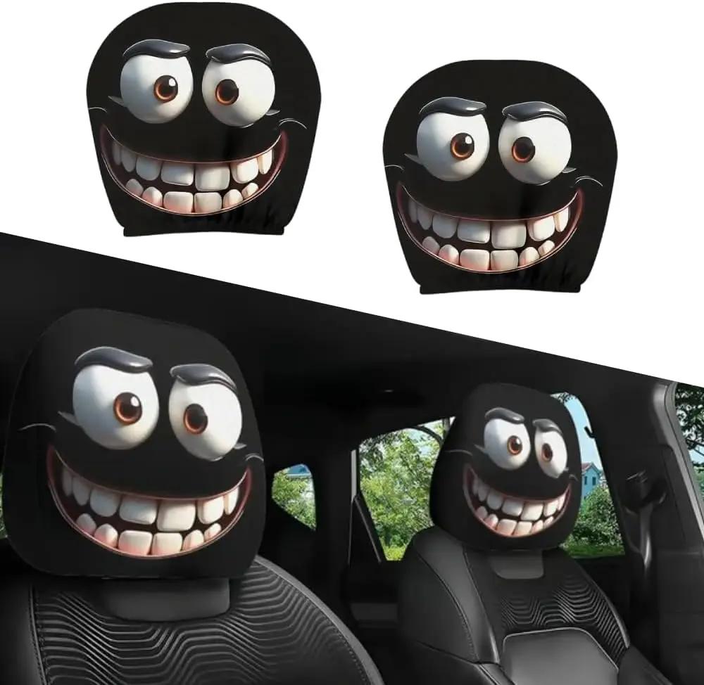Holiday Themed Car Headrest Covers Big Eyed Cartoon Print For Christmas Halloween Travel Commuting Accessories
