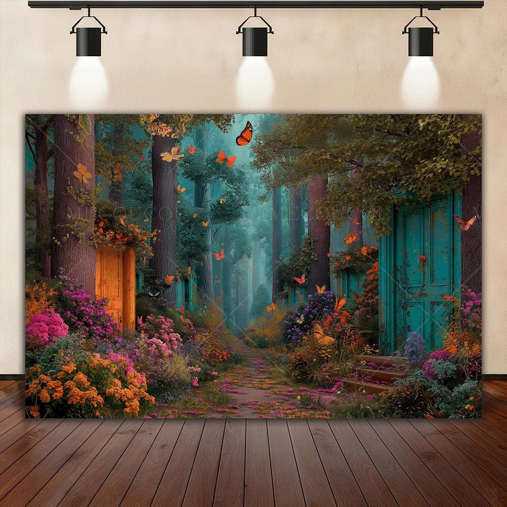 Dreamy Fairy Tale Forest Background, Natural Jungle Forest Wonderland Magic House, Children Birthday Party Photography Backdrop