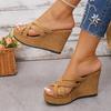 2026 Summer Cross Strap Wedge Slippers for Women Plus Size Suede Platform Peep Toe Outdoor Women Shoes High Heels Slide Sandals