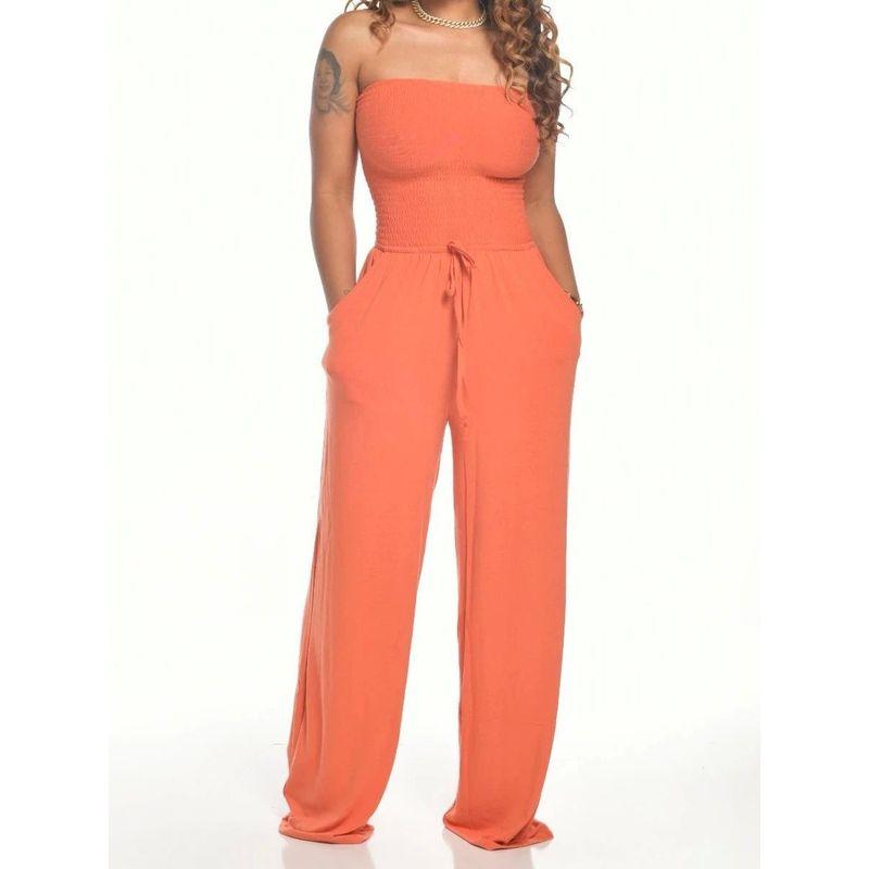 Flat Shoulder Wrap Chest Wide Leg Jumpsuit Square Shoulder