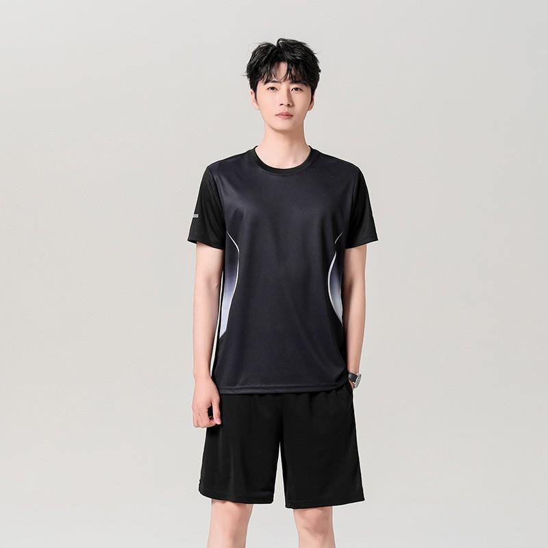 Mens Quick-Dry Sport Set Short Sleeve T-Shirt Shorts Athletic Wear Gym Running Badminton Casual