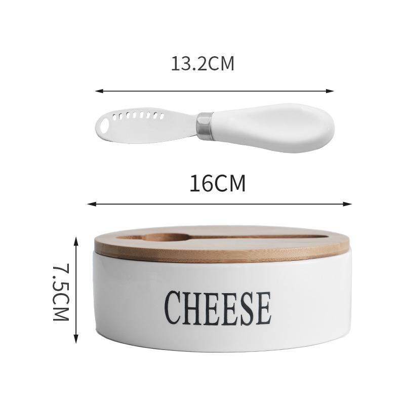 

700 г Масленка Деревянная Крышка Круглая Масленка Нож с Масленкой Керамическая Посуда в Скандинавском Стиле Ящик Для Хранения Кухонных Принадлежностей