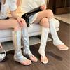 2025 Spring and Autumn New High-end Side Zipper Personality Toe Stiletto High Heel Cool Boots Herringbone Roman Sandals Women