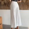 Women Summer Autumn Cotton Linen Pants High Waist Solid Color Wide Leg Cropped Pants
