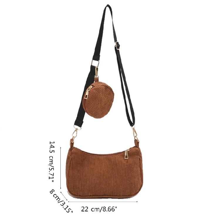 Corduroy Shoulder Bag with Mini Coin Pouch Crossbody Bags for Your Necessities