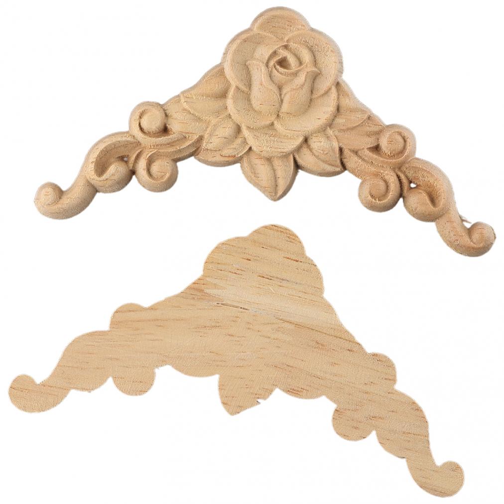 4pcs Wooden Carved Corner Onlay Applique Furniture Mouldings Decal Decor