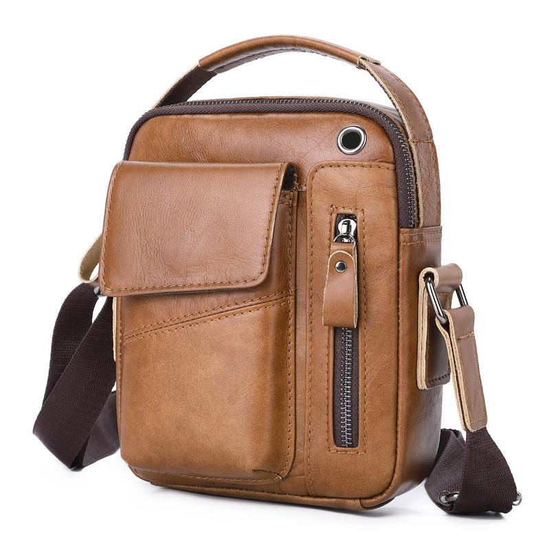 Men's leather backpack Outer layer made of durable cowhide casual fashionable cross-body bag single shoulder bag leather bag