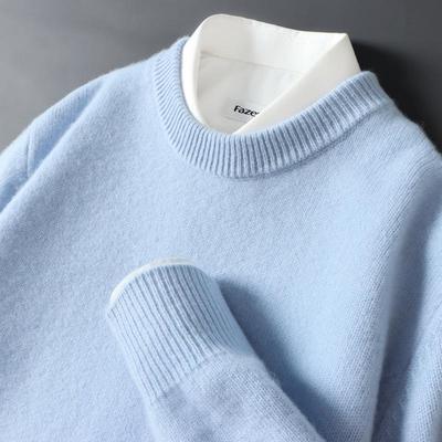 Men's Thick Wool Cashmere Knit Sweater: Round Neck, Solid Color, Autumn-Winter Business Casual Pullover.