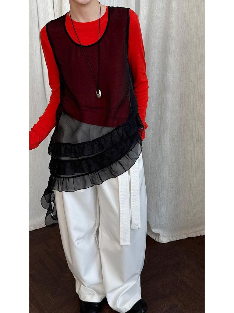 Lu Xi Yamamoto Feng Women's High-Waisted Drape Tie-Up Wide-Leg Pants - Early Spring Casual Style (Size 26)