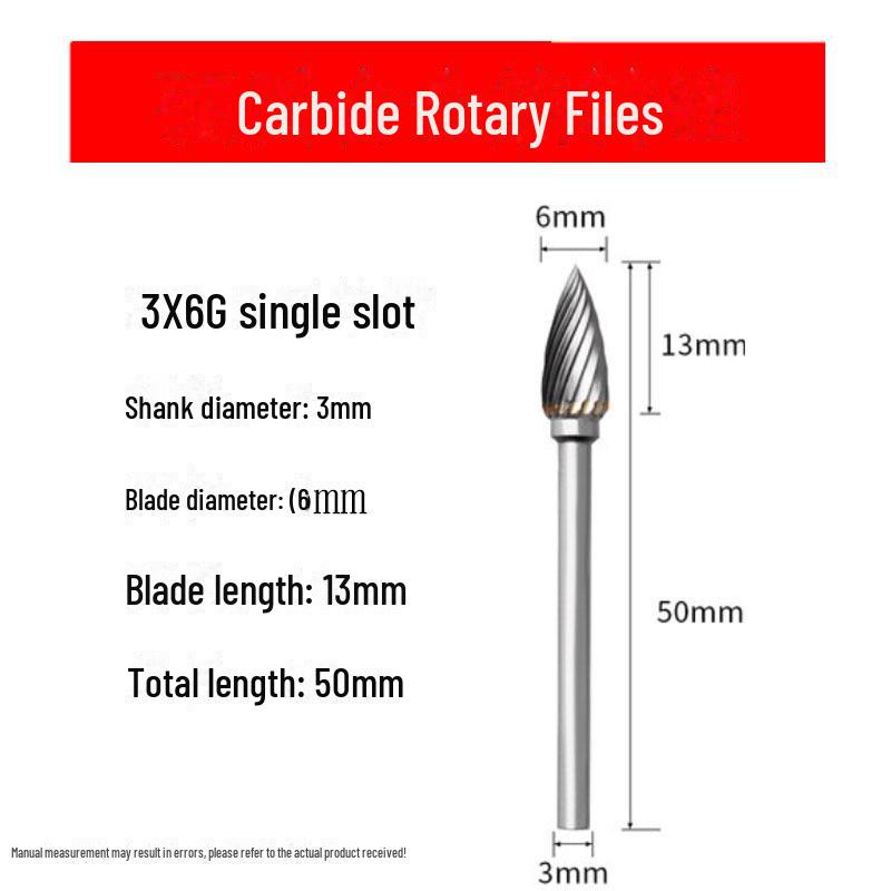 3mmX6 Tungsten Steel Carbide Rotary File for Electric Grinding - Small Metal Grinding Head
