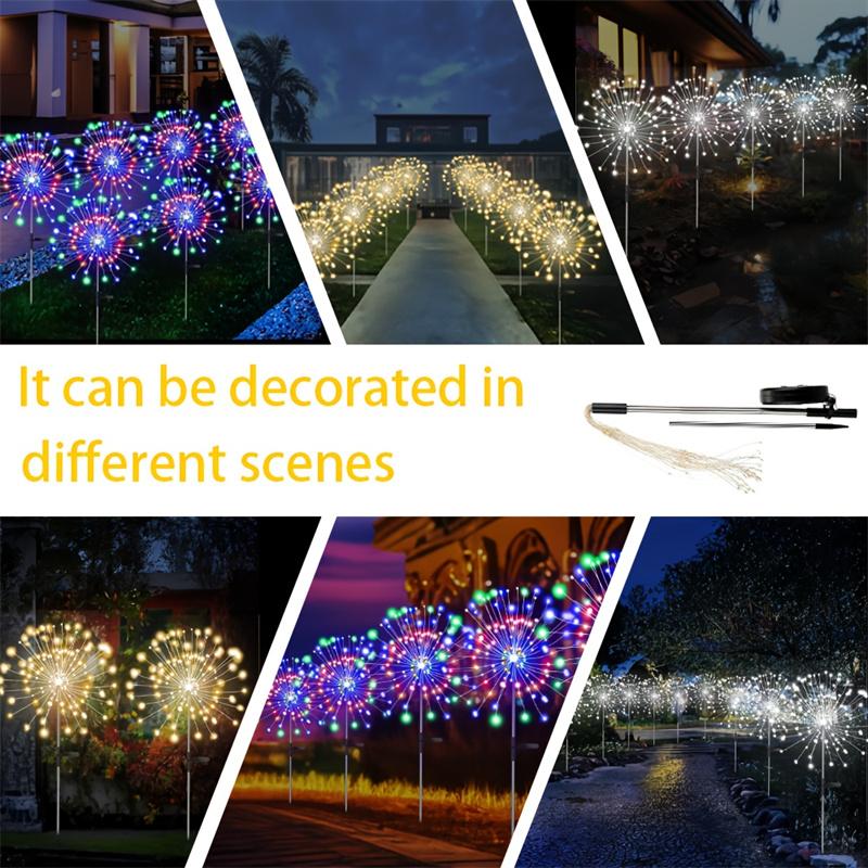 New 200 Bulbs LED Solar Ground Spike Lights Outdoor Waterproof Garden Decorative Lights Starry Sky Copper Wire String Lights
