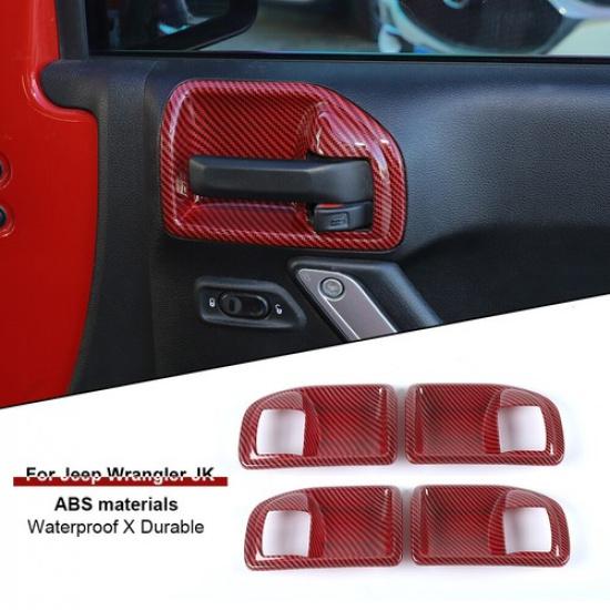 Red Carbon Door Handle Bowl Cover Trim for Jeep Wrangler JK 11-18 4Dr Accessorie