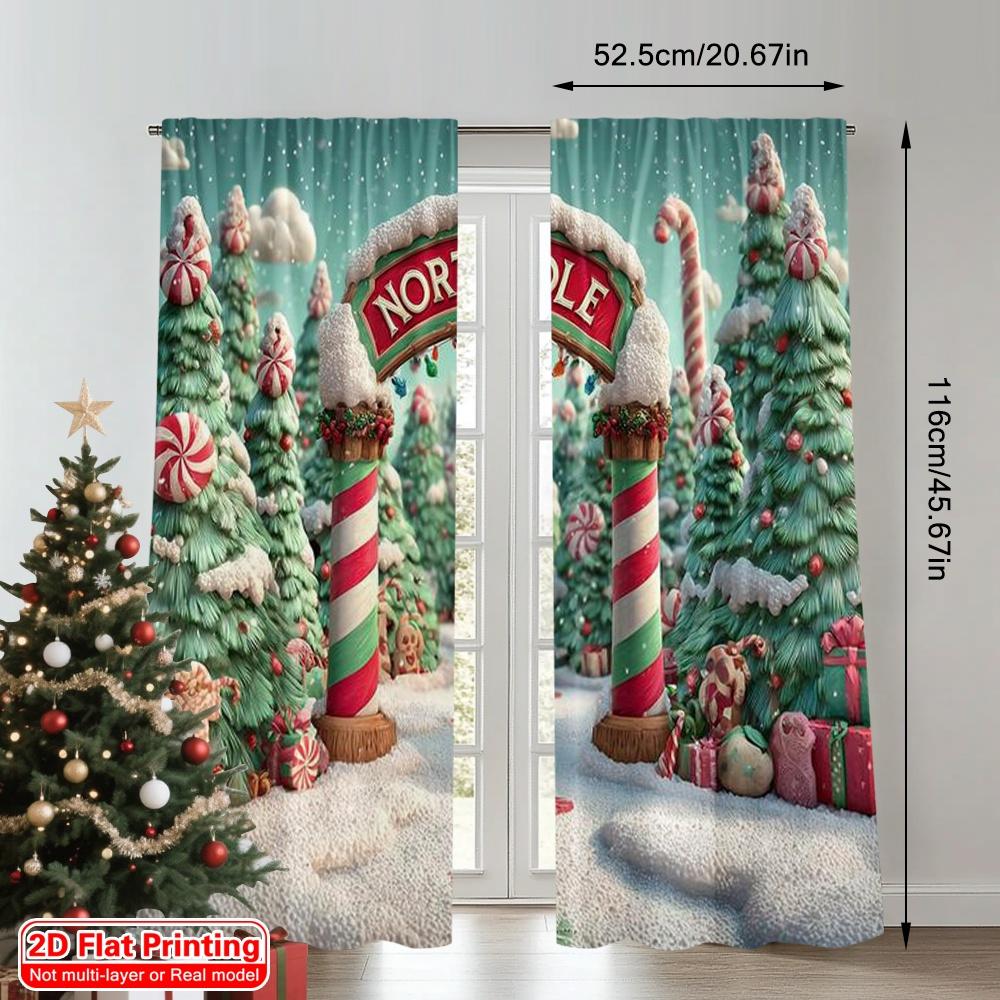 2pcs 2D flat printing Merry Christmas Popular Window Curtains Christmas party Versatile Fabric Without Electricity Family Party