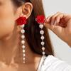Herbst und Winter neue beflockte Rosen-Ohrringe mit langen Fransen Weibliche zarte Ohrringe