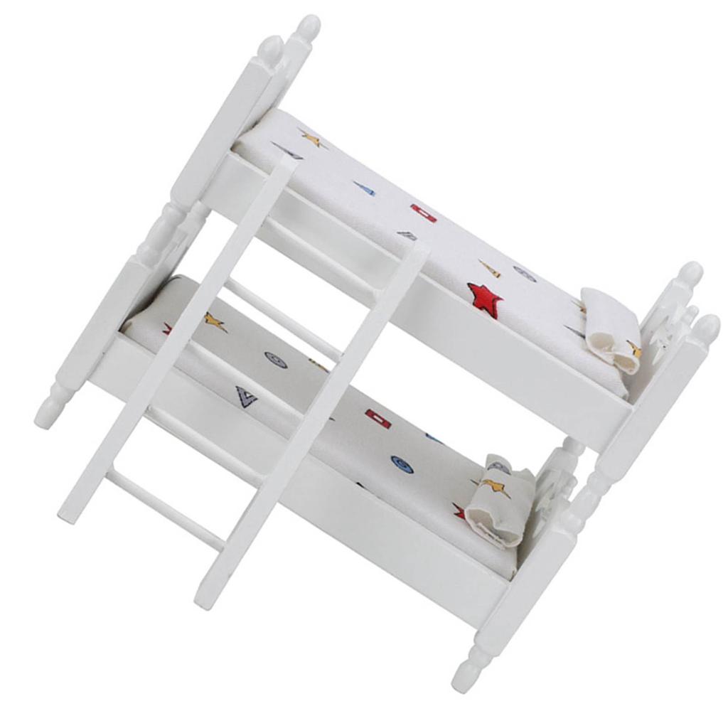1:12 Bed Ature Simulated Wooden Bunk Bed Furniture Model Toy Accessory