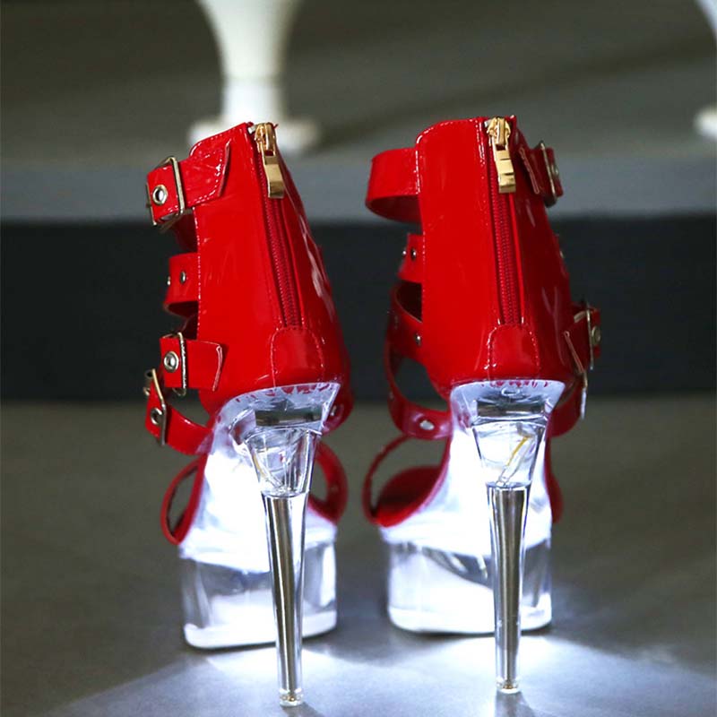 Damesko Luminous Rivet Pull ROMAN SANDALS Rasksalg Gjennomsiktige høye hæler 13cm hæl 3cm Plattform LFD