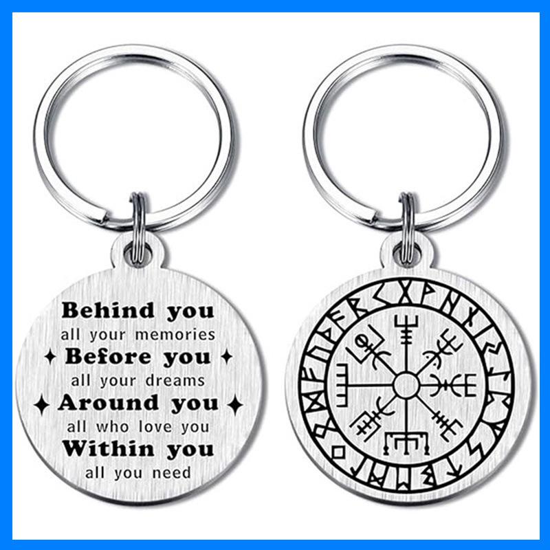 

Double Sided Blessing Norse Mythology Hammer Tree Wolf Totem Stainless Steel Pendant Keychain Stainless Steel Keychain for Backpack Bag Pendant 3*3CM