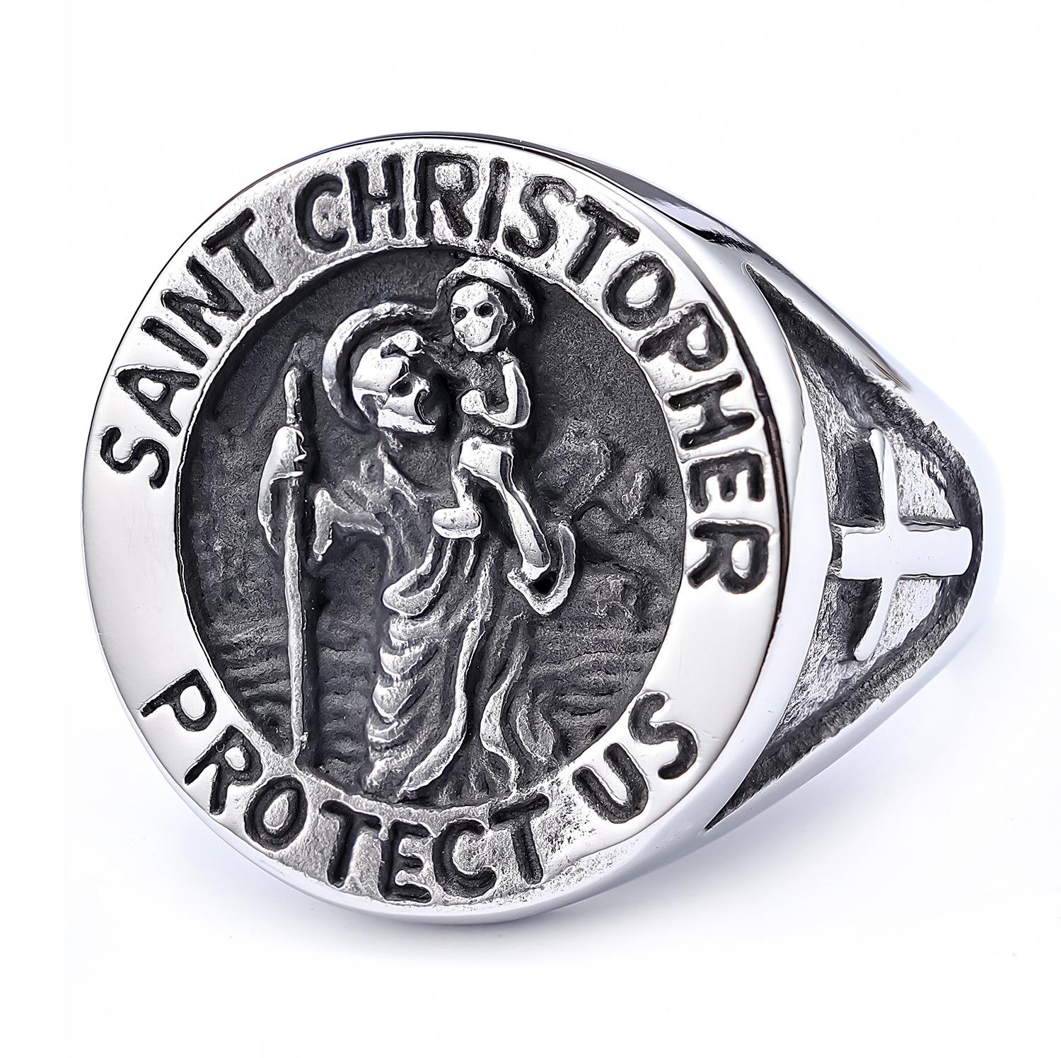 

Vintage Archangel Saint Christopher Ring Stainless Steel Mens Jewelry Durable Stylish Gift no. 14