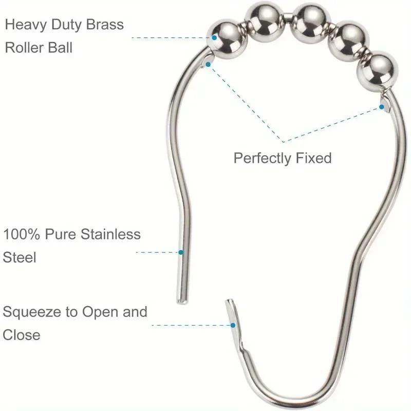 1 Pack 24pcs Shower Curtain Rod Hooks Stainless Steel Material with Rolling Balls Easy To Slide and Not Fall Off