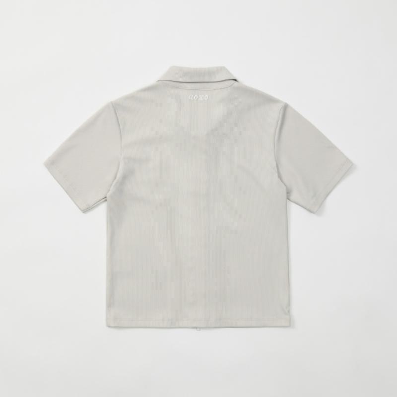 GOXO Short Sleeve Zip Up Beige Ribbed Collar Jueflower