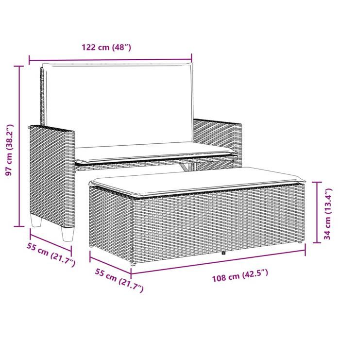 Banc de jardin - VIDAXL - Beige - Convertible en canapé-lit - Coussins confortables - Polyrotin