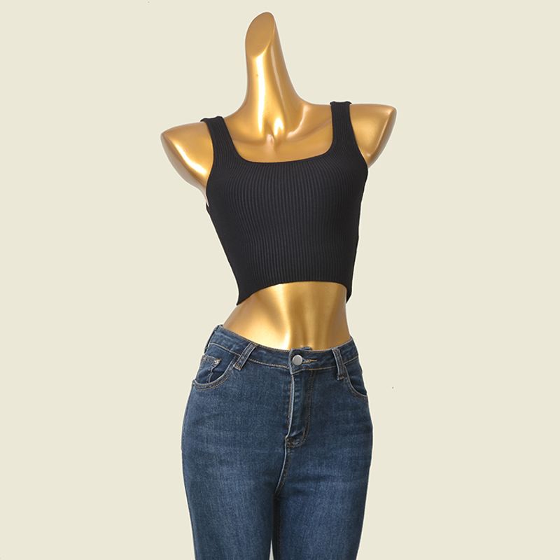 Foreign Trade Original Order Square Collar Vest Fashion Wind Black Bandage Silm Short Knitting Midriff-Baring Top Accessible Luxury Card