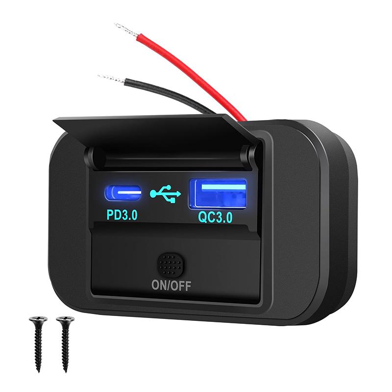 

12V RV USB Outlet 48W PD3.0 Type-C & QC3.0 USB-A Port Panel Mount Car USB Charger Socket Adapter for Car Marine Boat Motorcycle