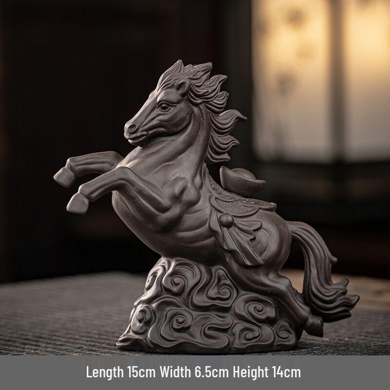 Zisha Tea Pet: Instant Wealth Horse Ornament for Tea Set, Office Desk Decor, and Home Use; Nurturable Tea Play Accessory.