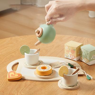 Tee-Party-Set aus Holz Nachmittagstee Spielzeug Spielessen Rollenspiel Küchenzubehör Frühe Lernspielzeuge Geschenke für Kinder