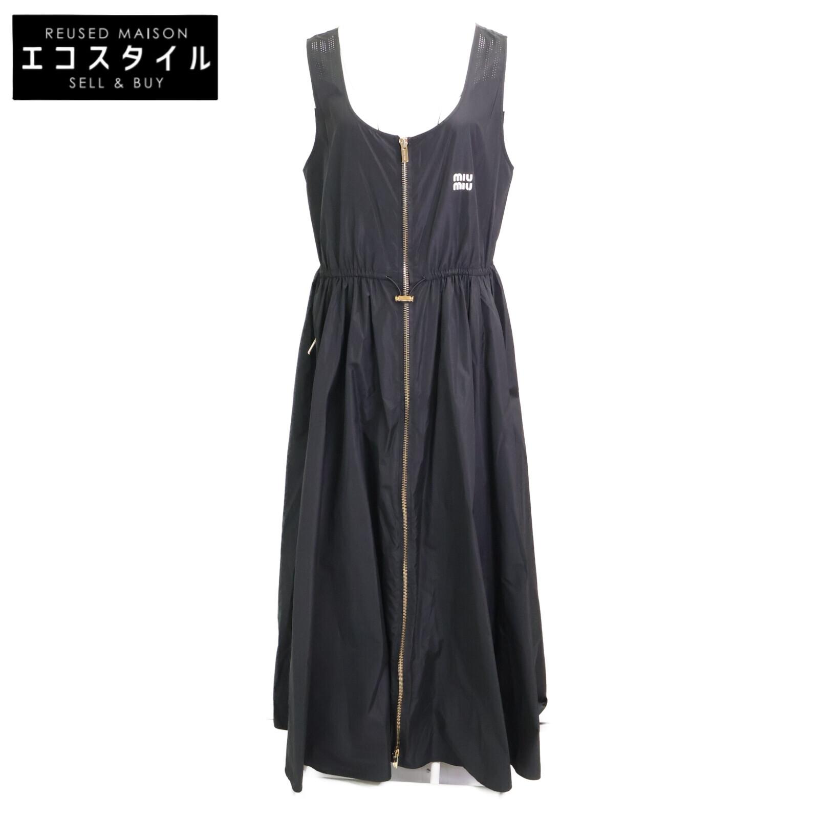 

MIUMIU [Domestically Licensed/2010 Model] MF4790 Silk Tech Front Zip Sleeveless Top dress 38 blackUsed
