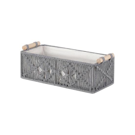 

Storage Box with Wooden Handles Large Capacity Basket Woven Design Countertop Organizer for Cosmetics And Sundries S серый