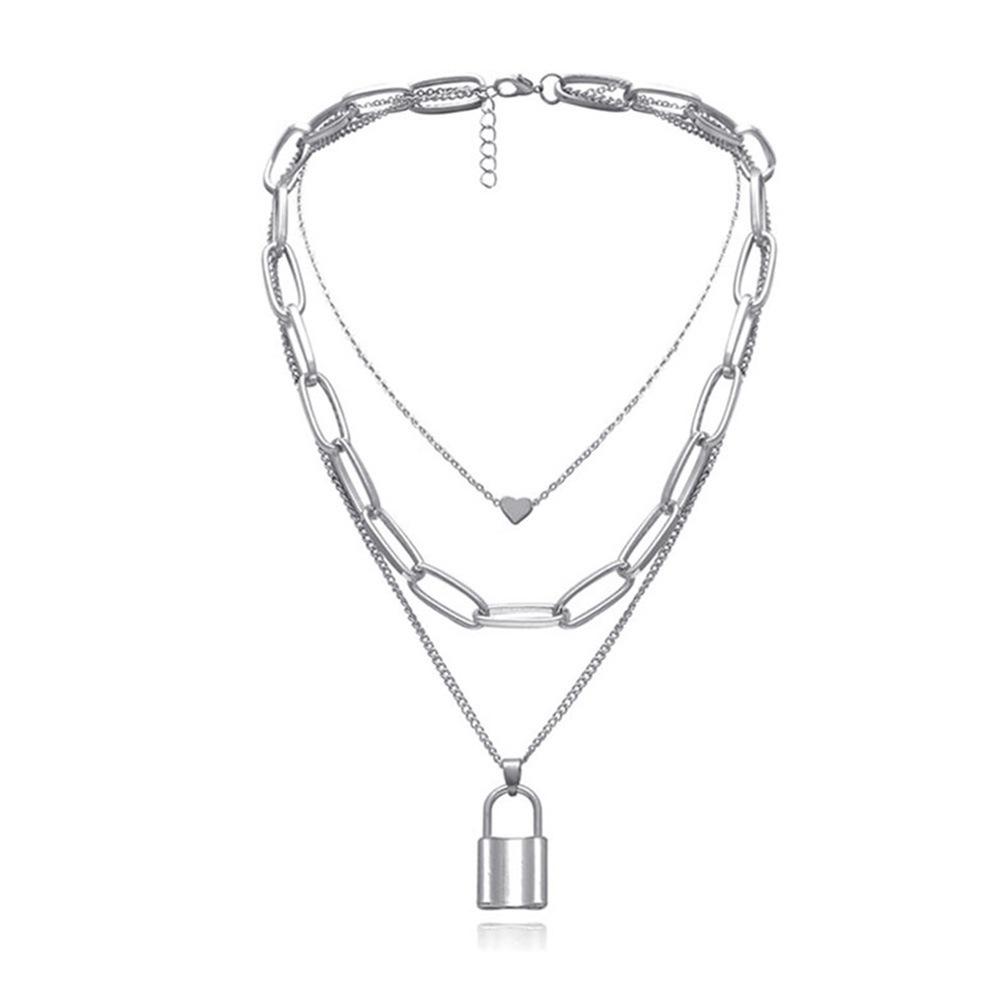 European beautiful women's peach heart retro necklace, personalized multi-layer alloy necklace creative necklace women