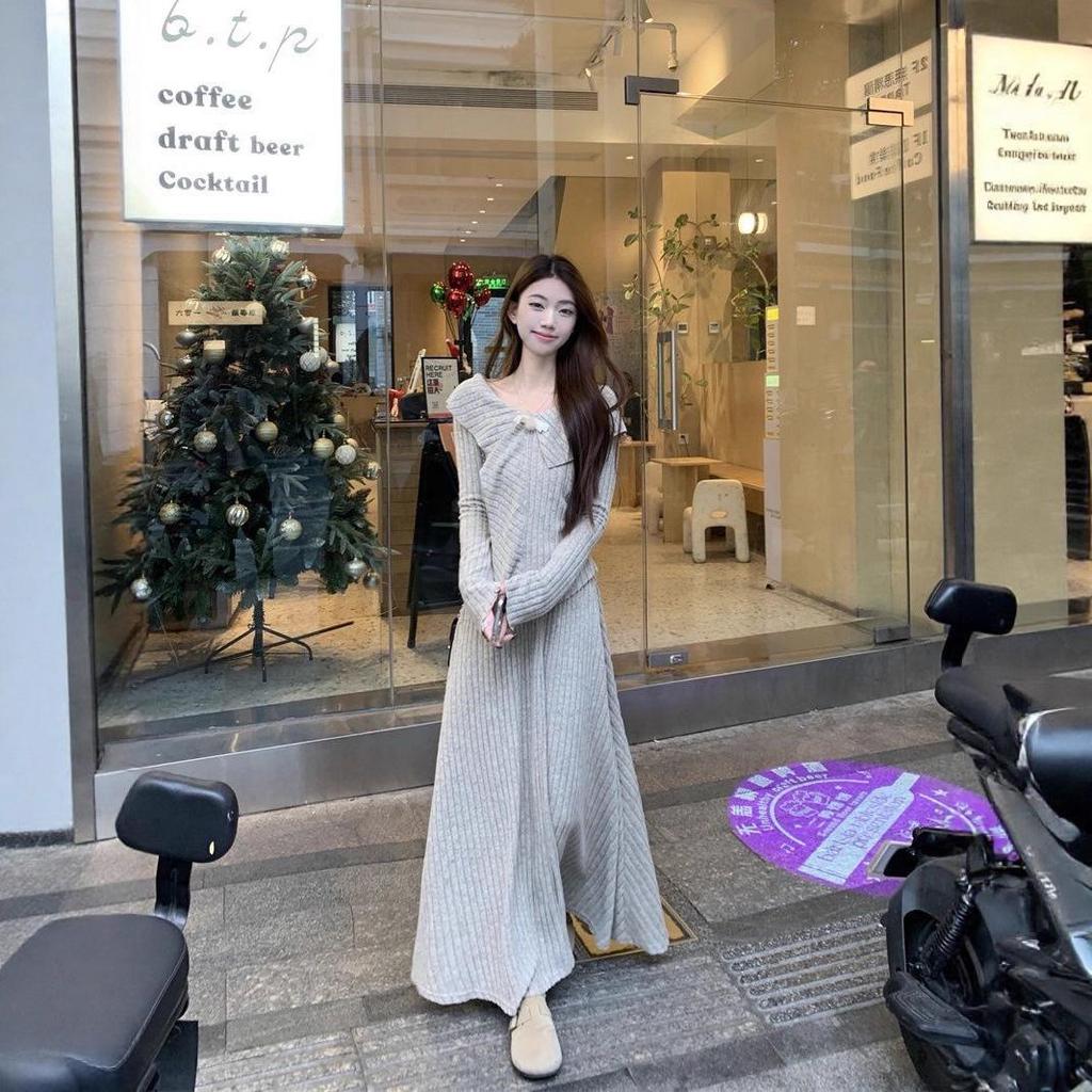 Women's Slimming Knit Two-Piece Set - Irregular French Top & High-Waisted Skirt