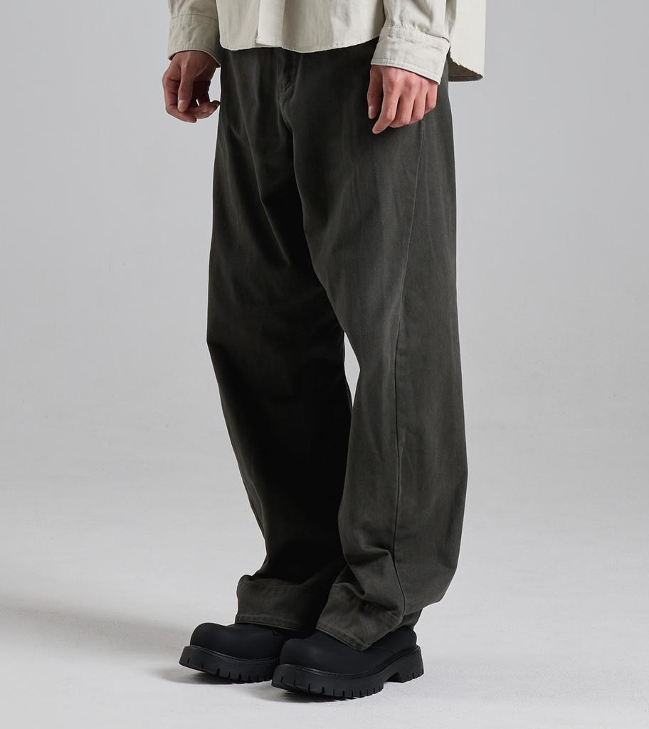Beoteunseoul Stitch Line Curved Cotton Pants (Charcoal)