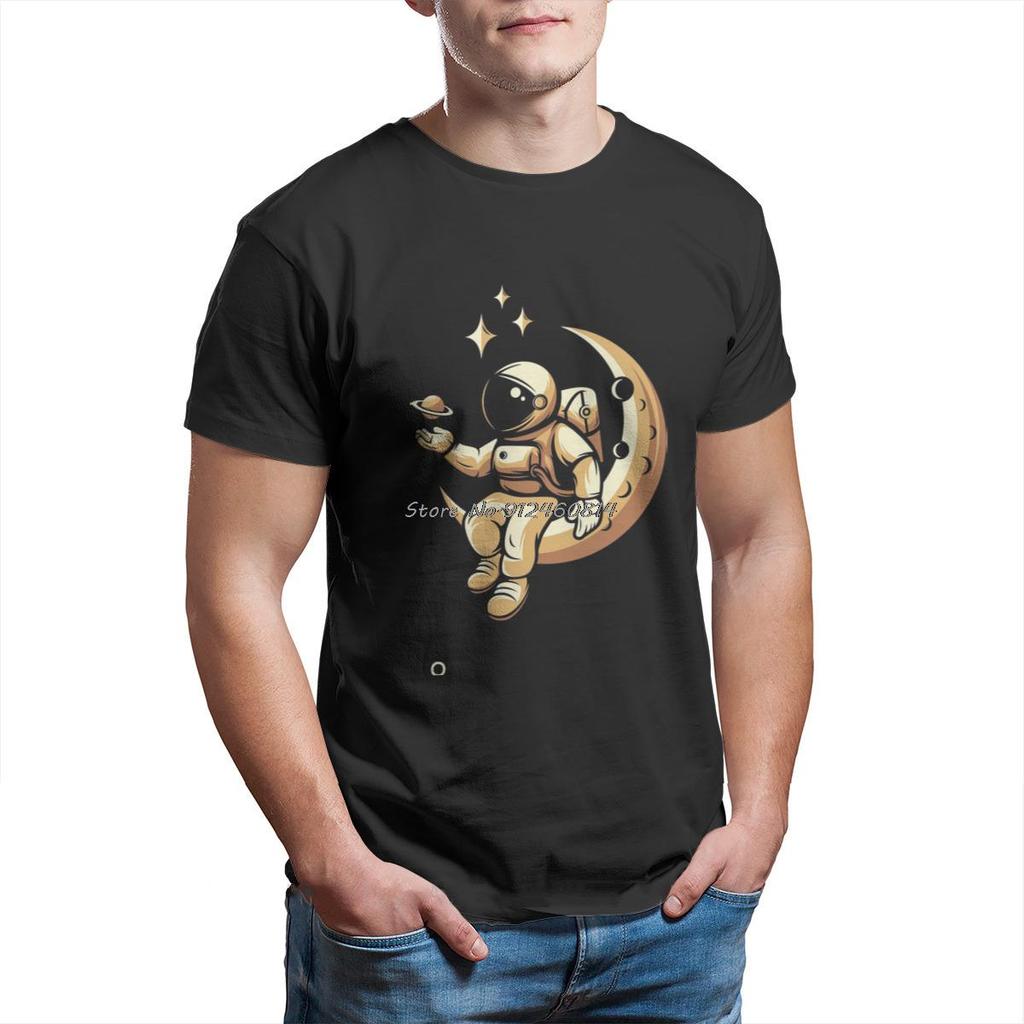 Astronaut With Helmet In Space Queensy Collin Men T Shirt Summer Clothes Cotton T-shirt Funny H