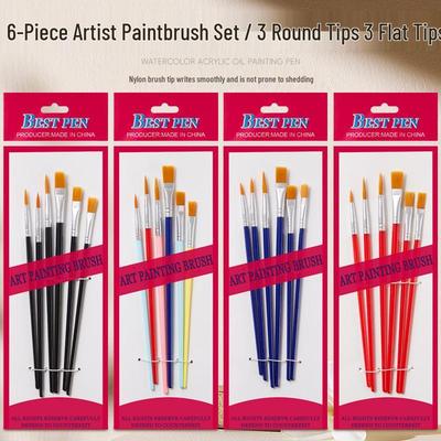 Set di 6 Pennelli in Nylon con Testine Miste in Plastica per Pittura ad Olio per Bambini