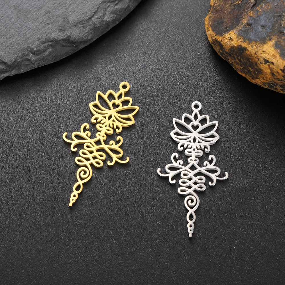 Dawapara Unalome Pendant OM Lotus Flower Charm for Jewelry Making Stainless Steel Spiritual Yoga Symbol Buddhism Accessories