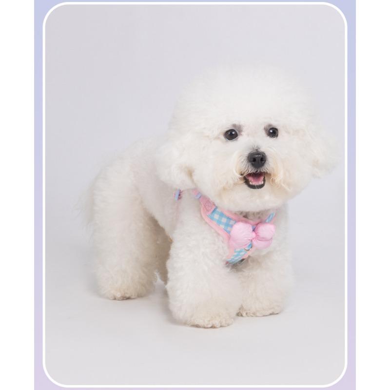 Korean Style Plaid Dog Harness Leash Bowknot For Outdoor Walking