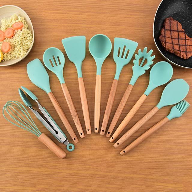 Hot Sale 13 Pcs Silicone Kitchen Utensils with Round Holder for Cooking Tool Set Silicone Quality Kitchen Tools