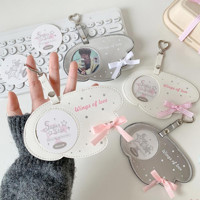 Creativity Wing Pu Leather Badge Card Holder Round Badge Protective Cover Display Pendant Mini Pain Bag Ornament Card Holder