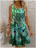 Summer Women's Sleeveless U Neck Midi Dress 3D Print Casual Loose Fit A Line Knee Length Dresses