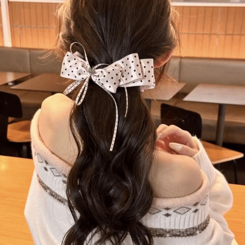 Sweet Polka Dot Bow Hair Clip Cloth Sweet Hair Accessories Elegant Ribbon Banana Clip  School