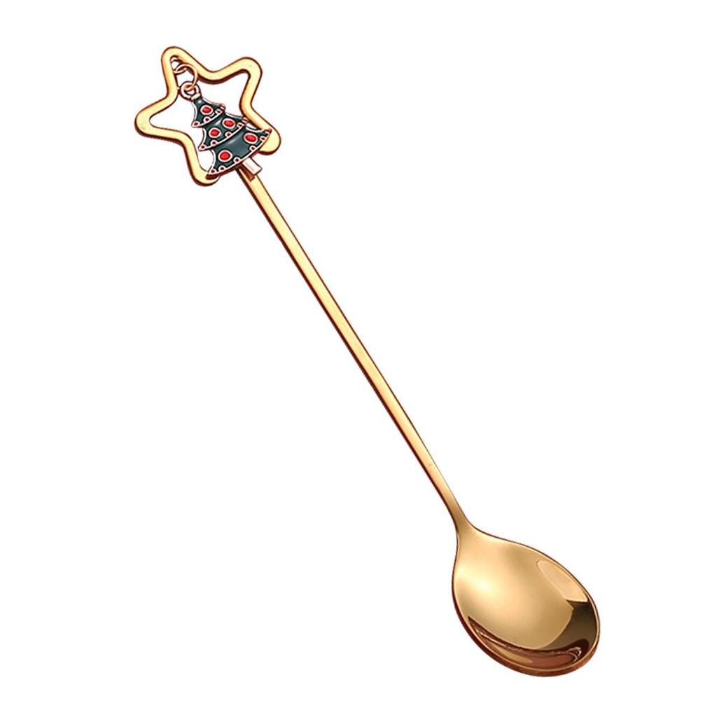 J Stainless Steel Christmas Dessert Spoon & Fork Set with Character Pattern - Festive Stirrer for Coffee & Desserts