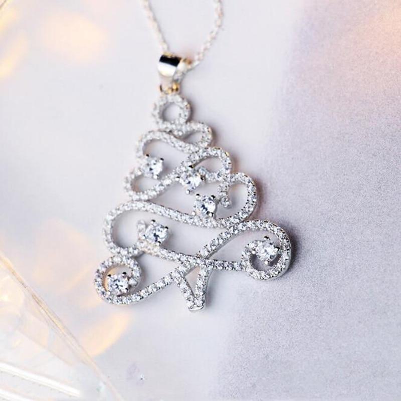 925 Sterling Silver Jewelry Personality Fashion Wild Christmas Tree Micro-set Crystal Clavicle Chain Pendant Necklaces  XL171
