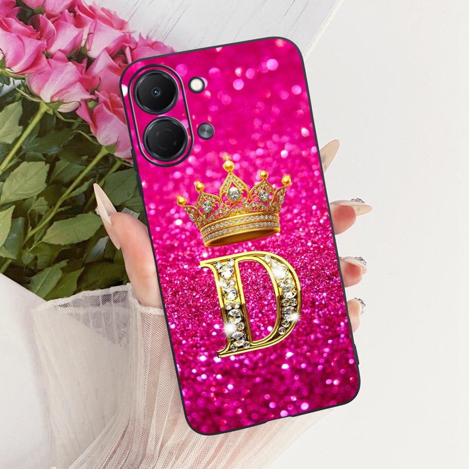 Dla Tecno Spark Go 3 2026 Modne Etui na Telefon z Koroną i Literami Dla Tecno Spark Go3 KN3 Czarne Silikonowe Miękkie Etui