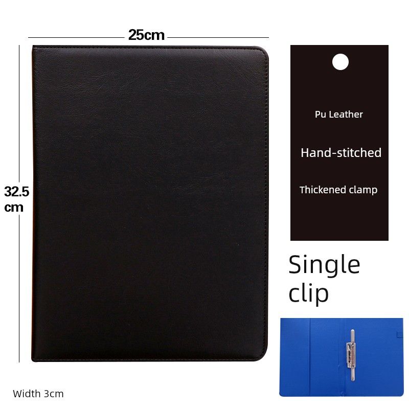 A4 Multifunctional Male Package Signatory Book Business Folder Folder Leather Sales Clip Contract Splint Pad Single Layer, Black