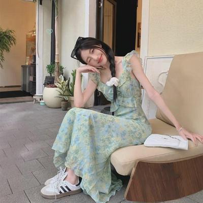 Tea Break French Floral Slim Fit Suspender Dress for Women - Summer 2025 Beach Holiday