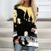 Women's Halloween Printed Long Sleeve Round Neck Tunic Top for Casual Wear